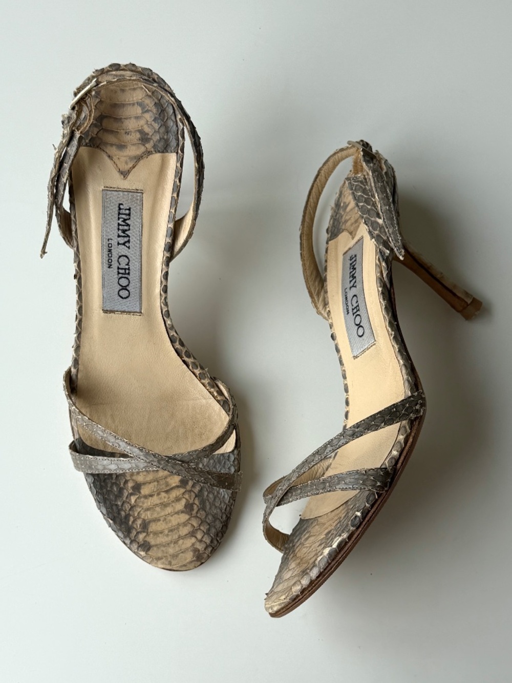 Vintage Jimmy Choo genuine python strappy sandals, IT 36.5